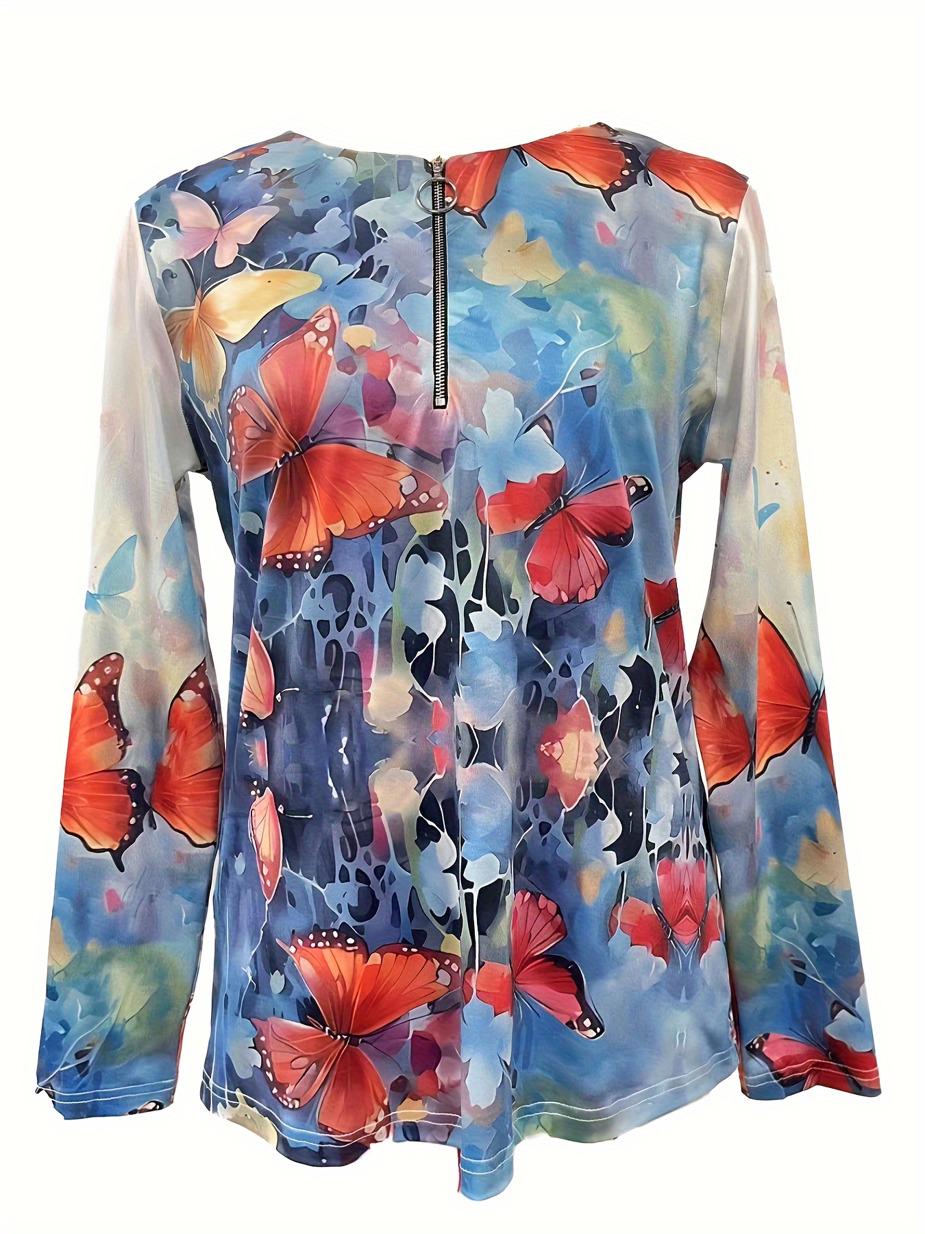 abstract print half zip blouse casual long sleeve blouse womens clothing details 2