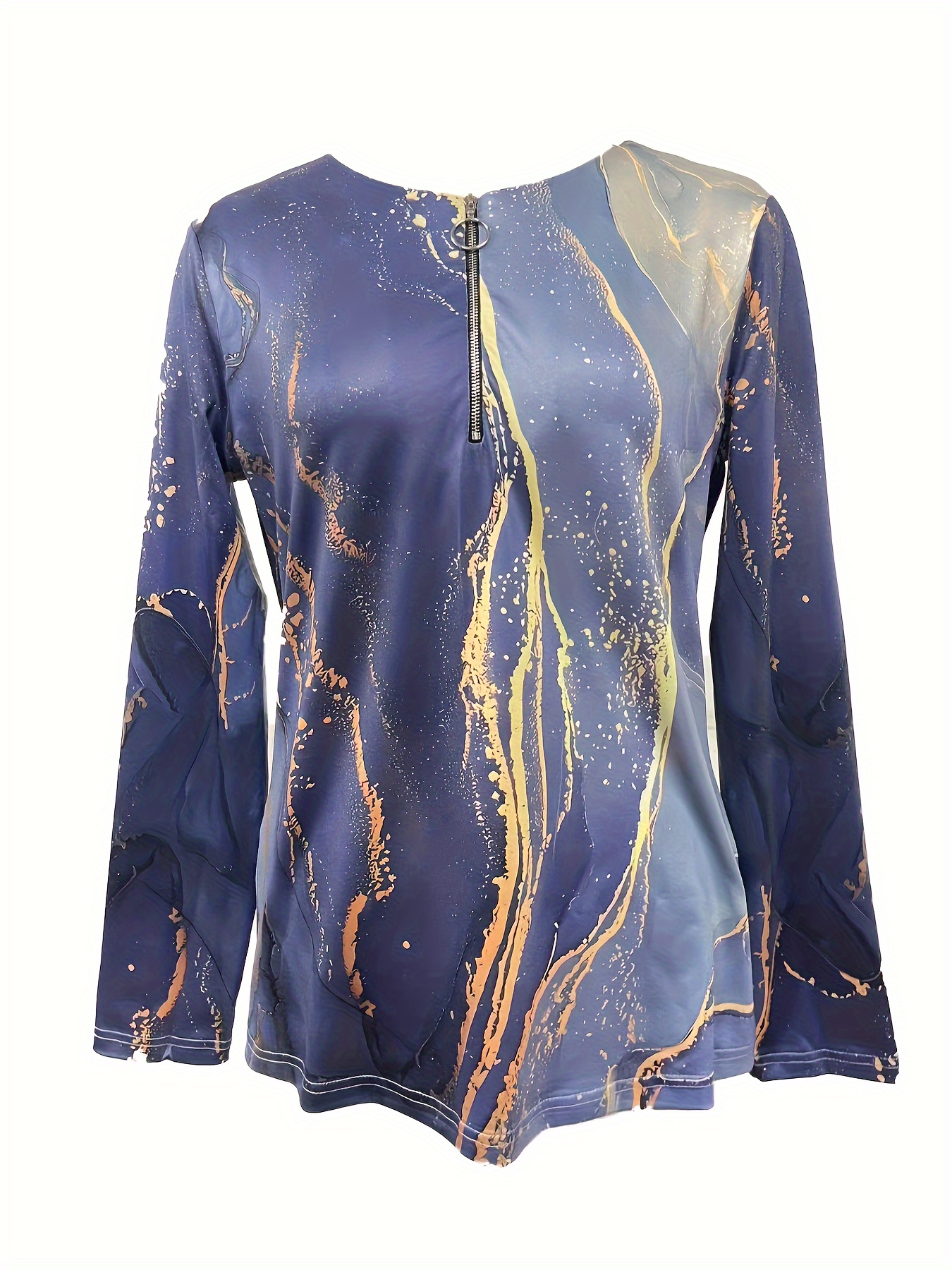 abstract print half zip blouse casual long sleeve blouse womens clothing details 8