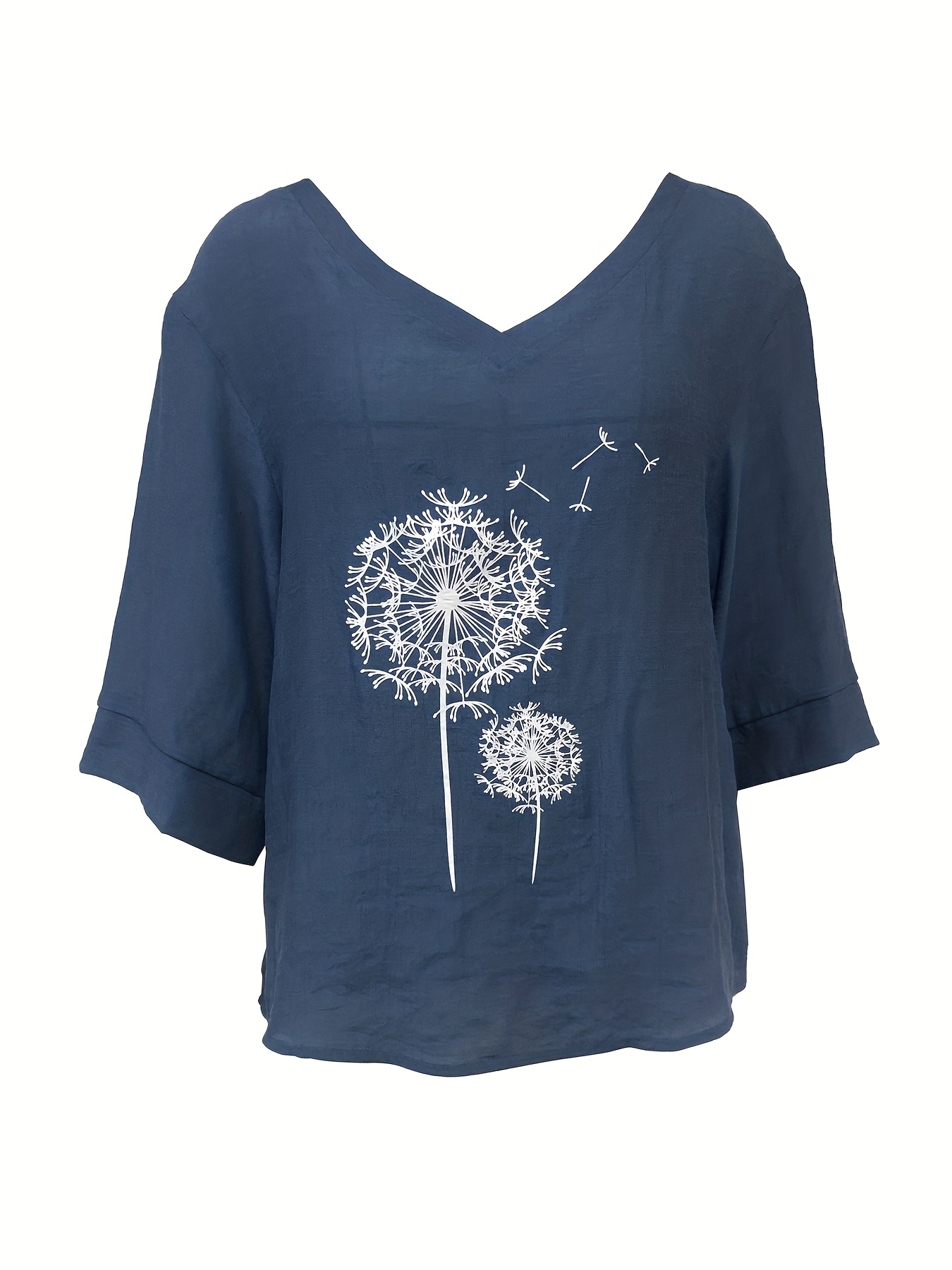 dandelion print blouse casual v neck 3 4 sleeve blouse womens clothing details 11