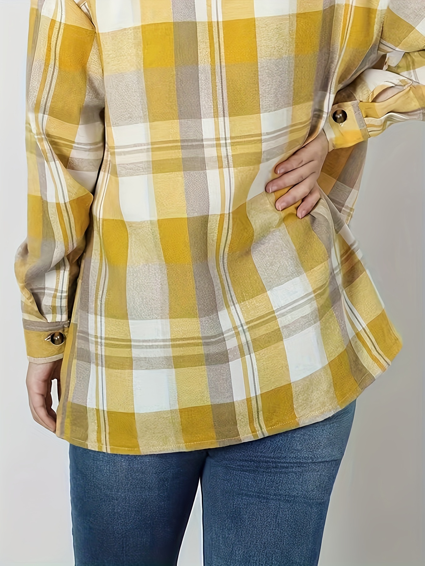 plaid print button front shirt casual long sleeve classic shirt womens clothing details 9