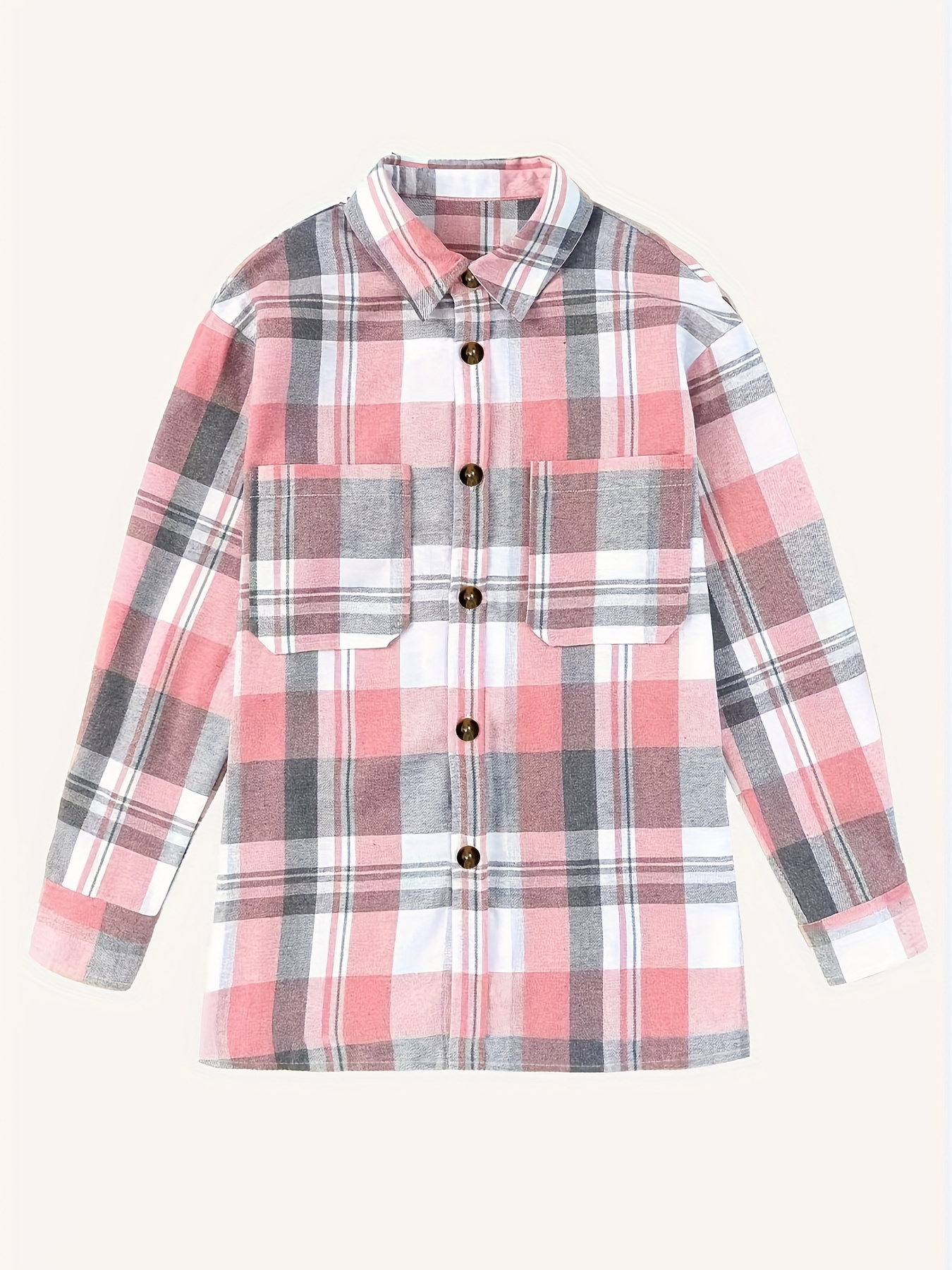 plaid print button front shirt casual long sleeve classic shirt womens clothing details 22