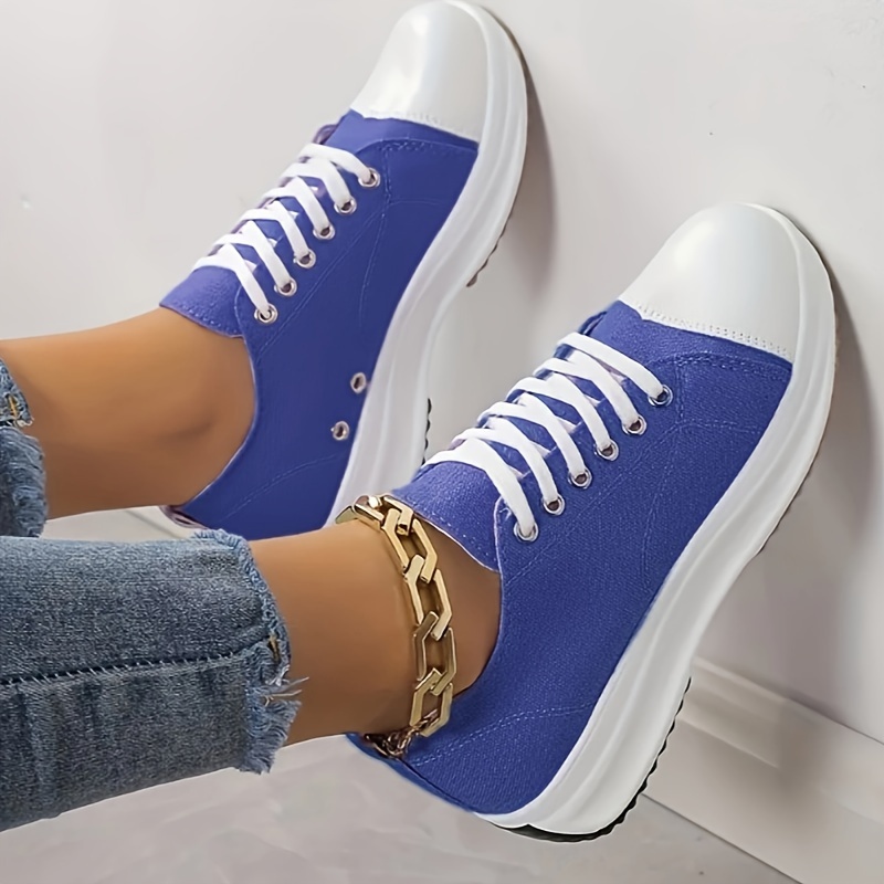 womens solid color casual sneakers lace up soft sole platform walking shoes low top canvas shoes details 2