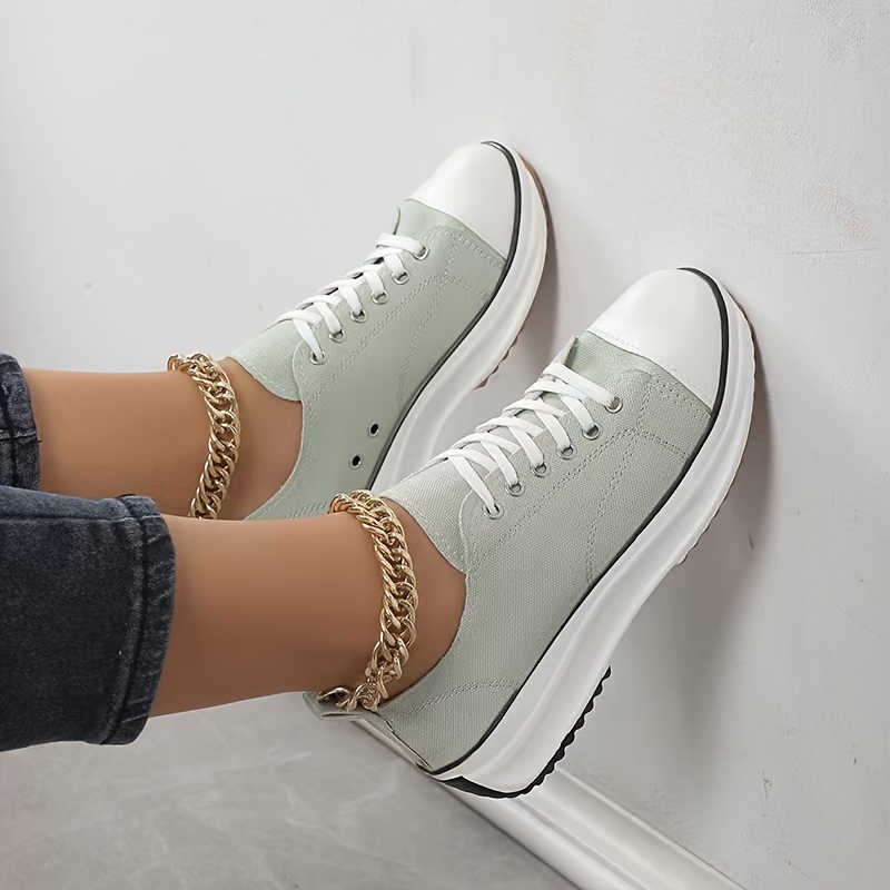 womens solid color casual sneakers lace up soft sole platform walking shoes low top canvas shoes details 3