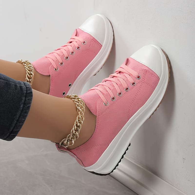 womens solid color casual sneakers lace up soft sole platform walking shoes low top canvas shoes details 5