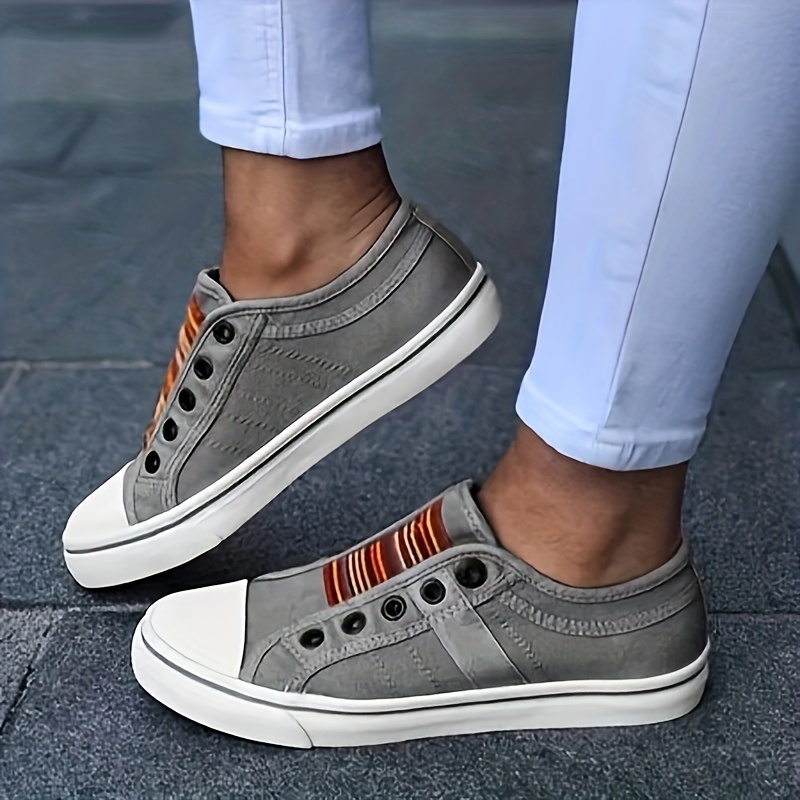 womens low top trainers casual round toe slip on canvas shoes comfy low top flat sneakers details 2