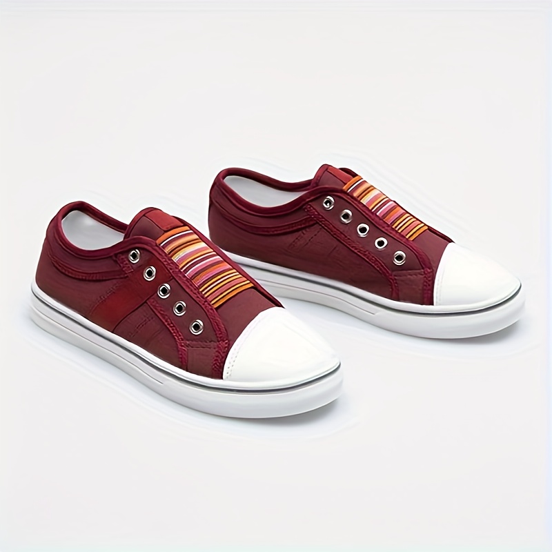 womens low top trainers casual round toe slip on canvas shoes comfy low top flat sneakers details 4