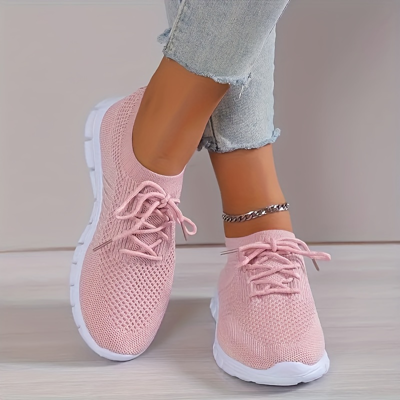 womens knitted running sneakers solid color breathable low top walking trainers lightweight sports shoes details 5