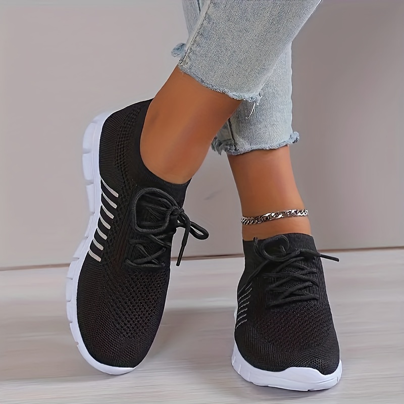 womens knitted running sneakers solid color breathable low top walking trainers lightweight sports shoes details 6