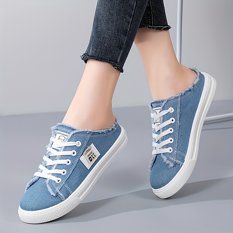 womens flat canvas shoes round toe lace up slip on low top shoes casual walking shoes details 2