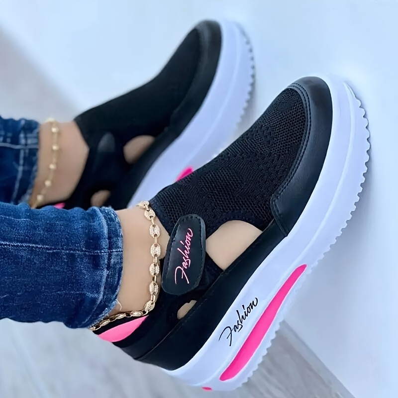 womens breathable knit sneakers casual cutout design platform shoes comfortable low top shoes details 0