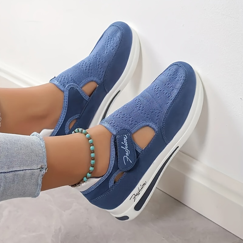 womens breathable knit sneakers casual cutout design platform shoes comfortable low top shoes details 4