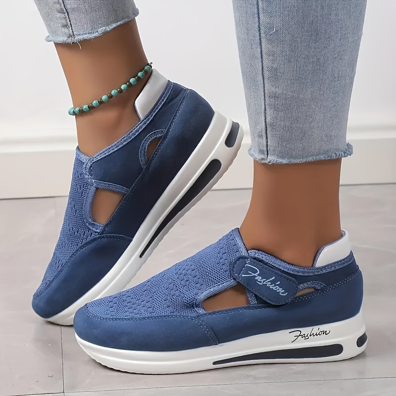 womens breathable knit sneakers casual cutout design platform shoes comfortable low top shoes details 5