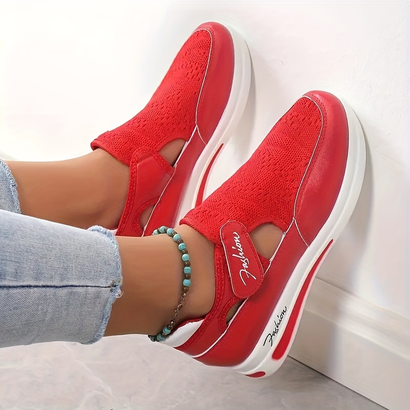 womens breathable knit sneakers casual cutout design platform shoes comfortable low top shoes details 8