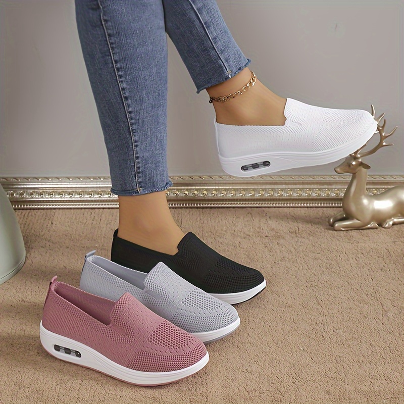 womens air cushion sock sneakers casual breathable solid color low top trainers comfortable knitted walking shoes details 1