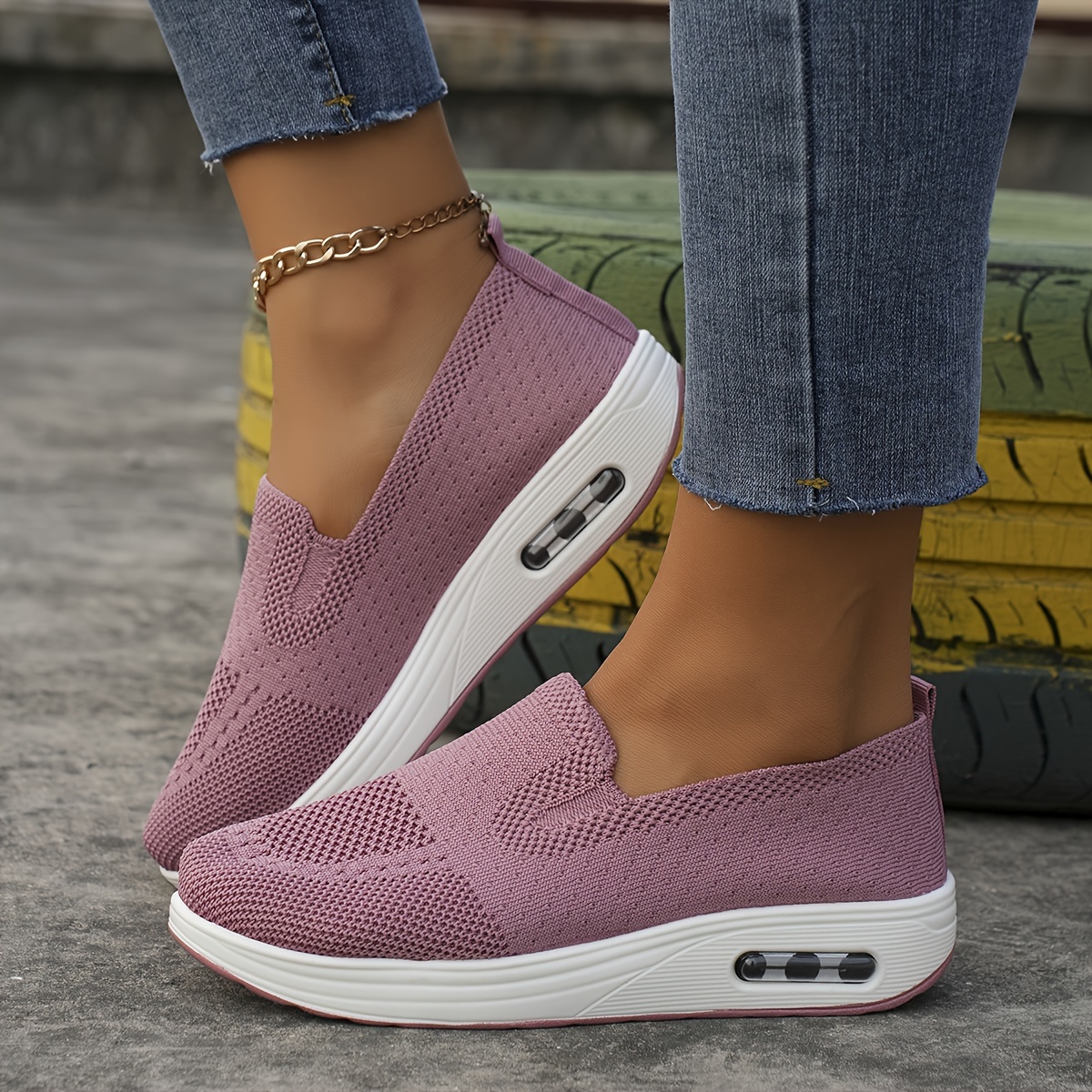 womens air cushion sock sneakers casual breathable solid color low top trainers comfortable knitted walking shoes details 2