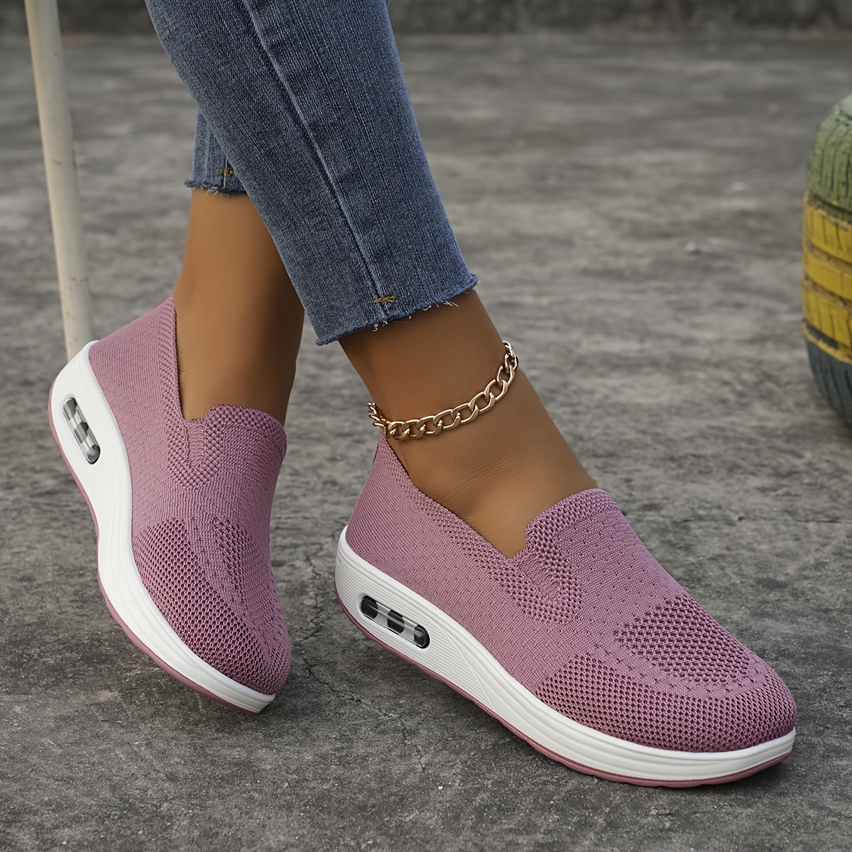 womens air cushion sock sneakers casual breathable solid color low top trainers comfortable knitted walking shoes details 4