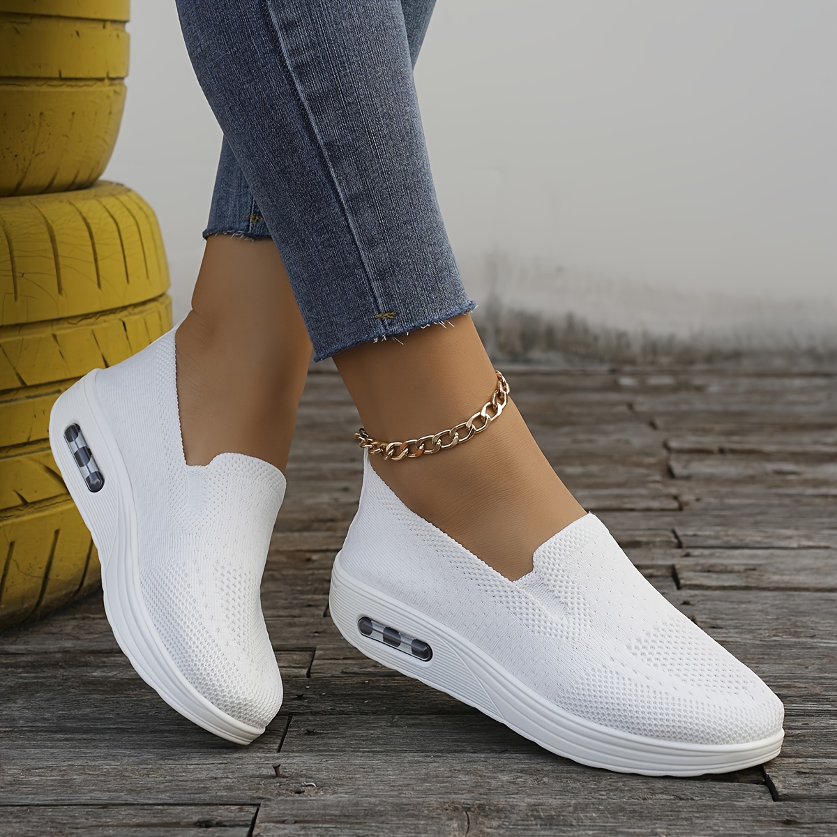 womens air cushion sock sneakers casual breathable solid color low top trainers comfortable knitted walking shoes details 5