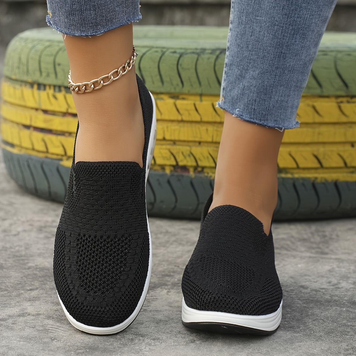 womens air cushion sock sneakers casual breathable solid color low top trainers comfortable knitted walking shoes details 6