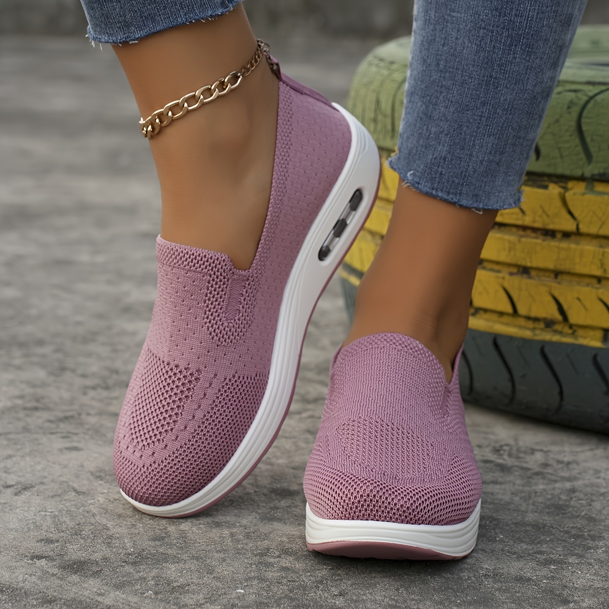 womens air cushion sock sneakers casual breathable solid color low top trainers comfortable knitted walking shoes details 7