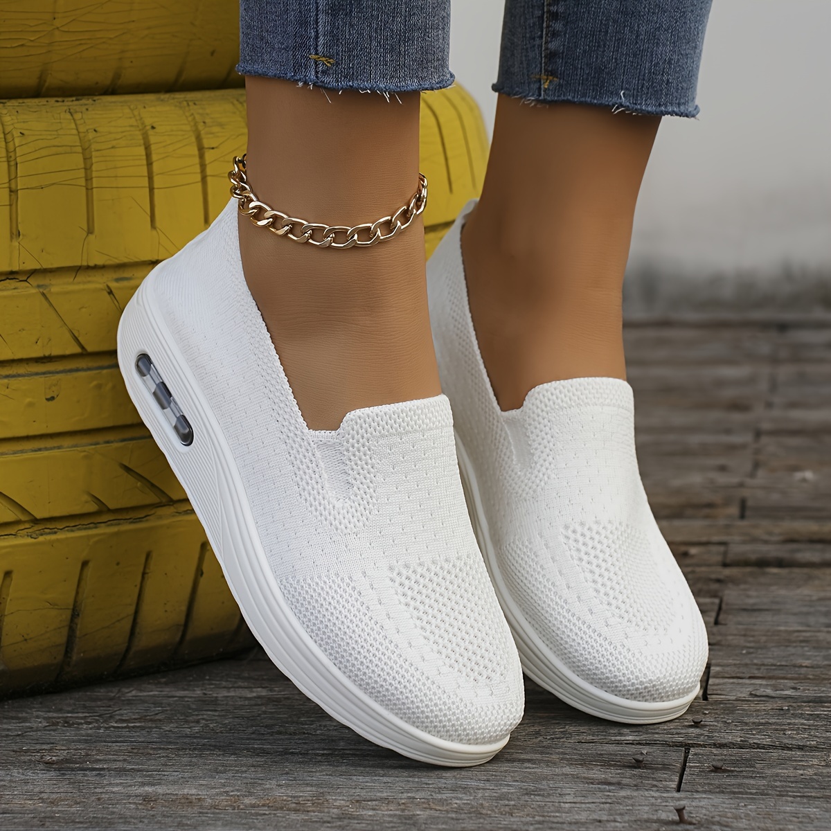 womens air cushion sock sneakers casual breathable solid color low top trainers comfortable knitted walking shoes details 8