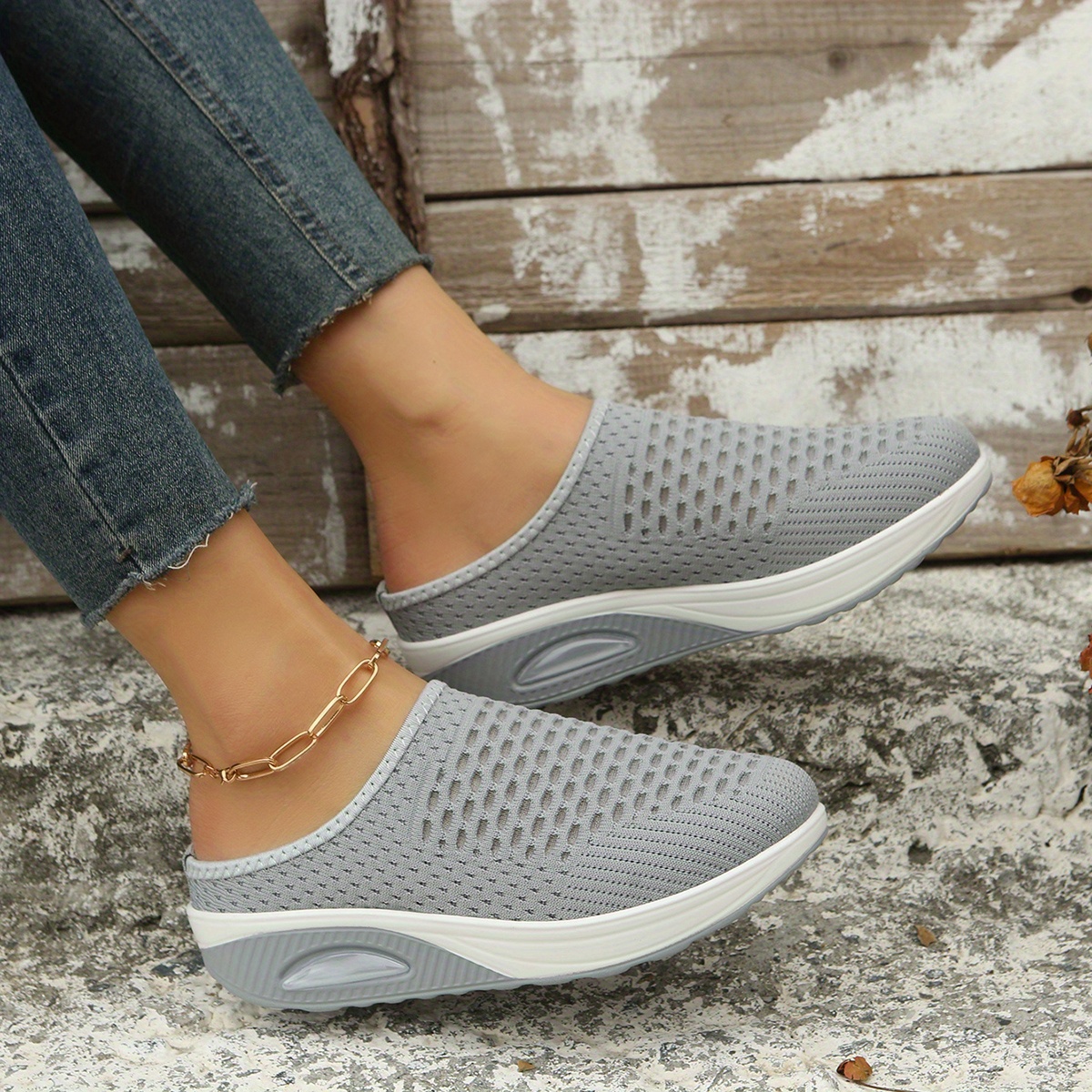 womens platform mule sneakers comfortable closed toe slip on shoes womens air cushion shoes details 2