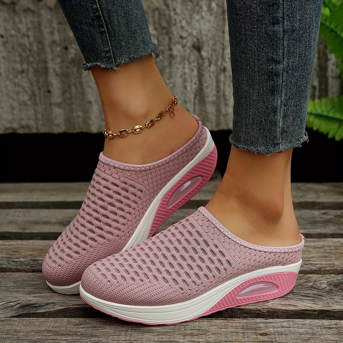 womens platform mule sneakers comfortable closed toe slip on shoes womens air cushion shoes details 4