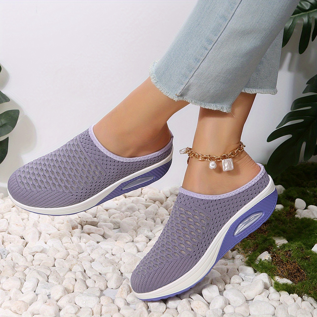 womens platform mule sneakers comfortable closed toe slip on shoes womens air cushion shoes details 6