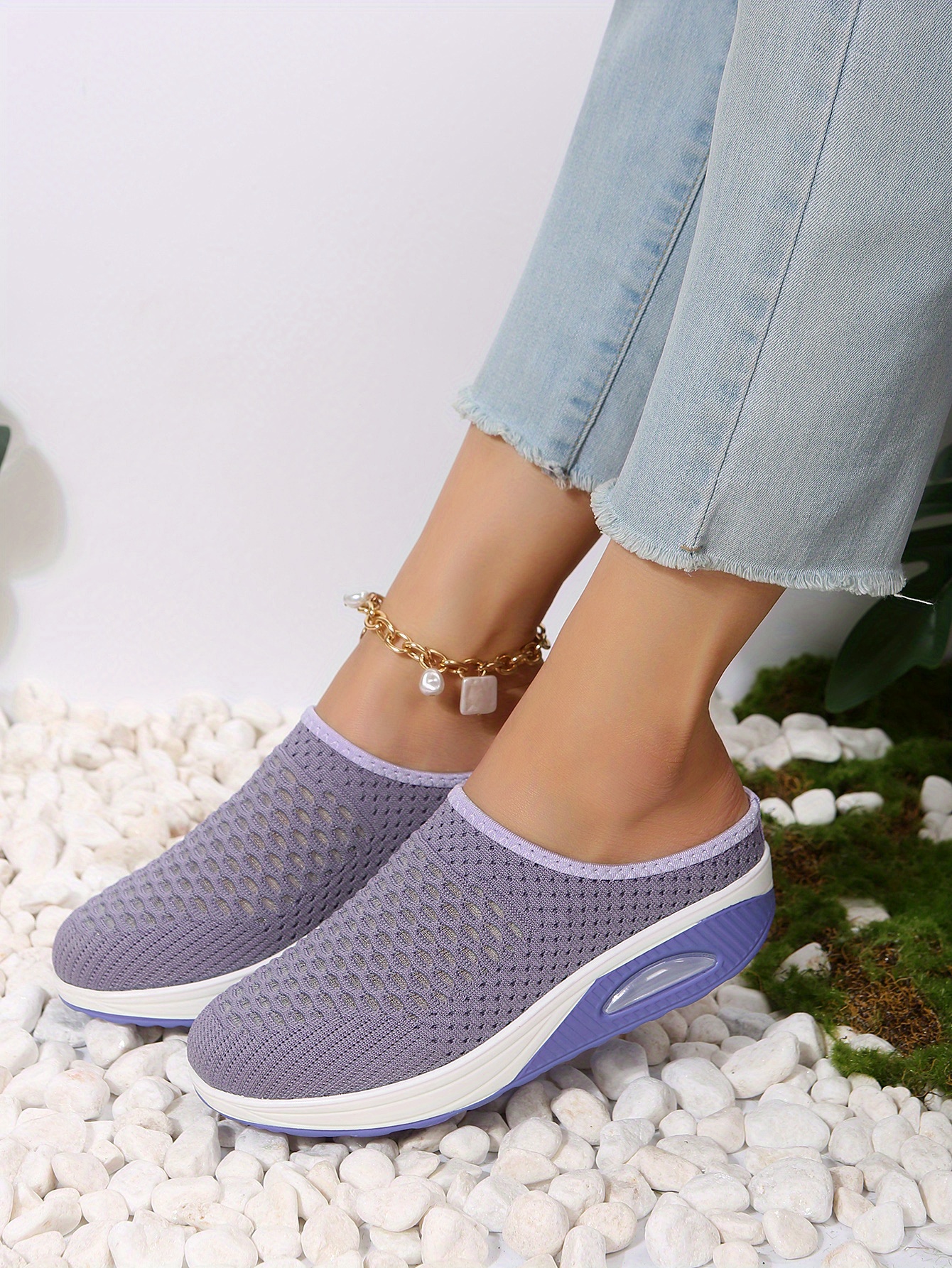 womens platform mule sneakers comfortable closed toe slip on shoes womens air cushion shoes details 7